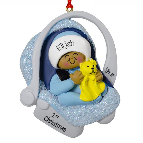 Personalized Baby BOY's 1st Christmas Glittered Carrier Ornament African American