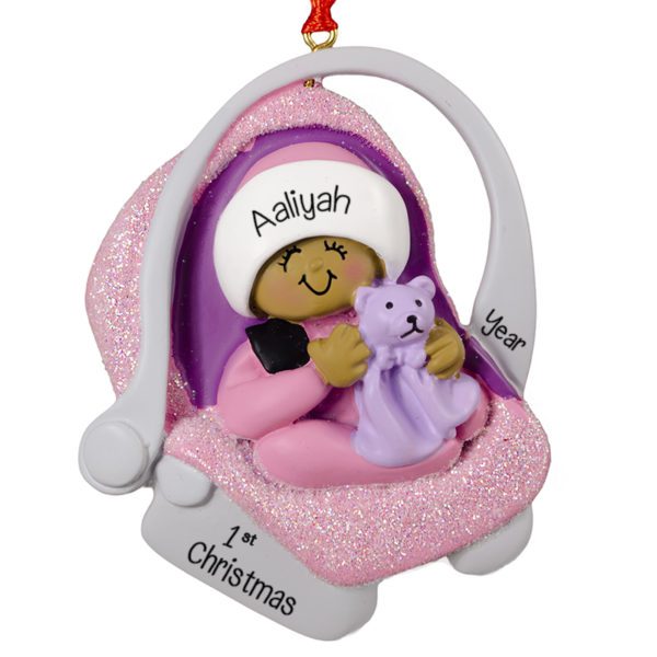 Personalized Baby GIRL'S 1st Christmas Glittered Carrier Ornament African American