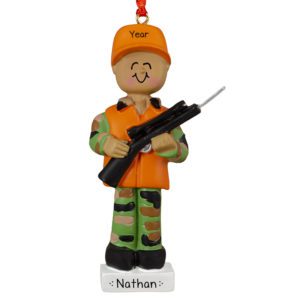 Personalized MALE Hunter Holding Rifle Ornament African American