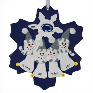 Penn State Family Of 4 Snowmen Personalized Ornament