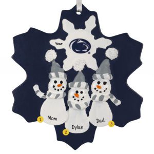 Penn State Family Of 3 Snowmen Personalized Ornament