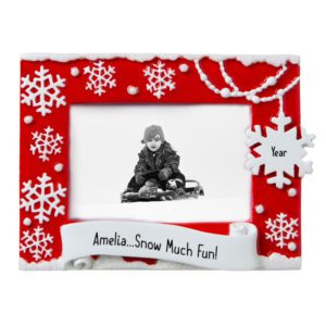 Personalized RED Snow Much Fun Frame Easel Back Ornament