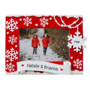 Image of Personalized Sisters RED Snowflake Picture Frame Easel Back Ornament