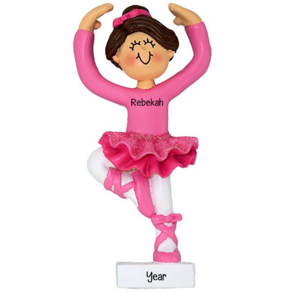 Personalized Ballerina Pink Tutu BRUNETTE Hair Ornament