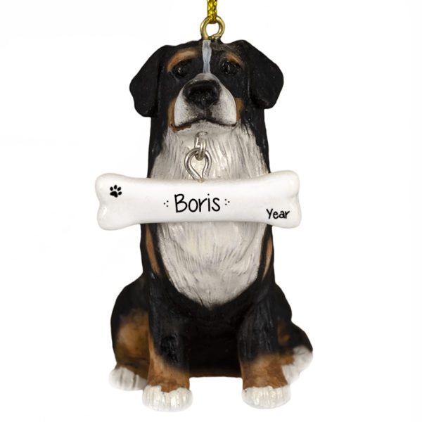 Image of Personalized Bernese Mountain Dog Statue With Dangling Bone Ornament