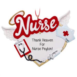 Image of Personalized Nurse Angel With Wings And Halo Heart Ornament