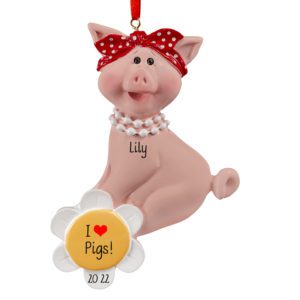 Personalized I Love Pigs Cute Pig Wearing Bandana Ornament