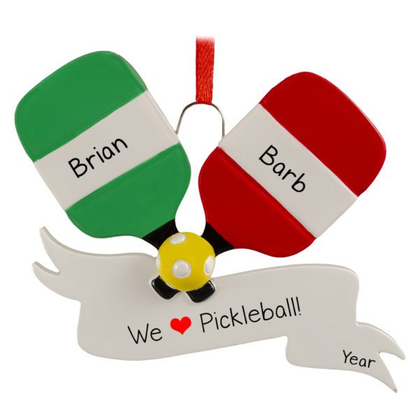Personalized Couple Loves To Play Pickleball 2 Paddles Ornament