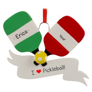 Personalized I Love Pickleball 2 Paddles Ornament