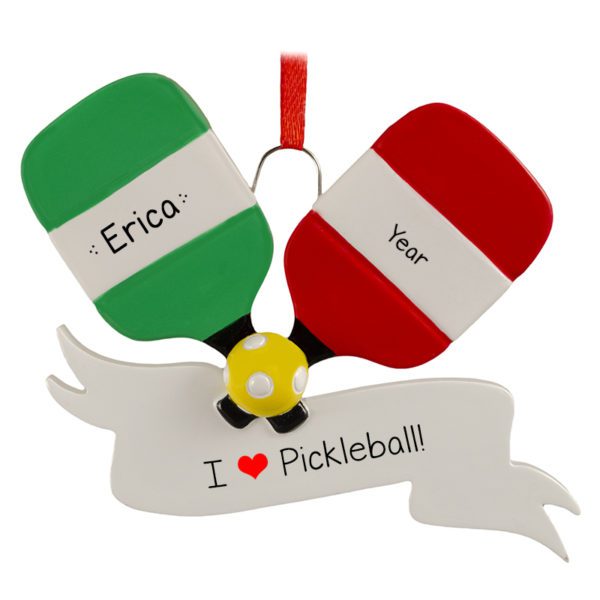 Image of Personalized I Love Pickleball 2 Paddles Ornament
