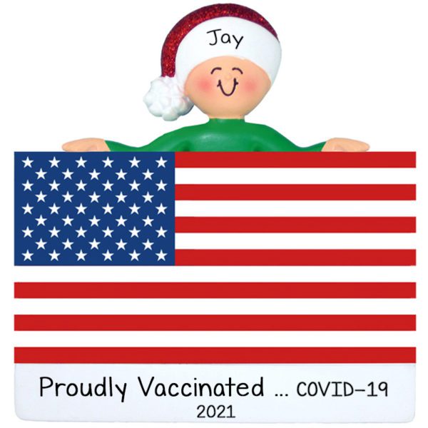 Proudly Vaccinated American Flag Personalized Ornament