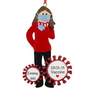 Personalized Vaccinated FEMALE Wearing Mask Ornament