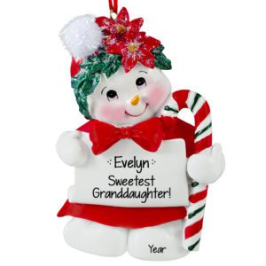 Personalized Sweet Granddaughter Snowgirl Holding Candy Cane Ornament