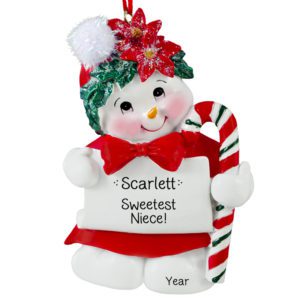 Personalized Sweet Niece Snowgirl Holding Candy Cane Ornament