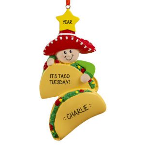 Image of Personalized Taco Loving Person Holding 2 Tacos Sombrero Ornament