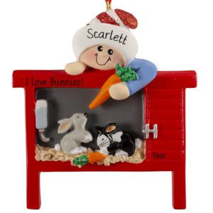 Personalized Child Loves Bunnies In Hutch Ornament