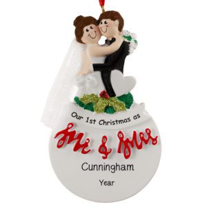 Personalized Married Couple 1st Christmas Glittered Holly Ornament