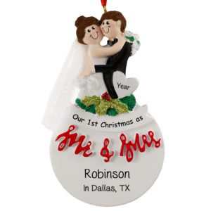 Personalized Mr & Mrs Married 1st Christmas Glittered Holly Ornament