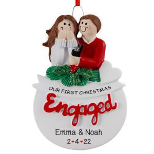 Personalized ENGAGED Couple 1st Christmas Glittered Ornament