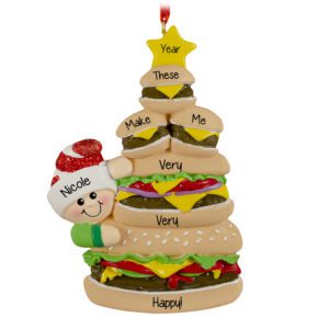 Cheeseburgers Make Me Happy Glittered Personalized Ornament