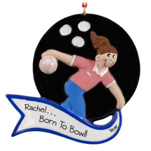 Image of Personalized FEMALE Bowling PINK Shirt Ornament