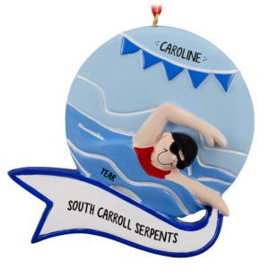 Personalized FEMALE On Swim Team Cap And Goggles Ornament