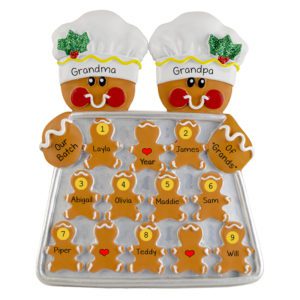 Personalized Gingerbread Couple With 9 Grandkids TABLE TOP DECORATION Easel Back