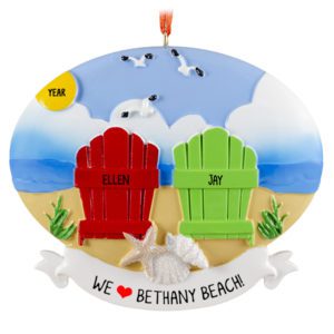 Couple At The Beach Colorful Chairs In Sand Keepsake Ornament