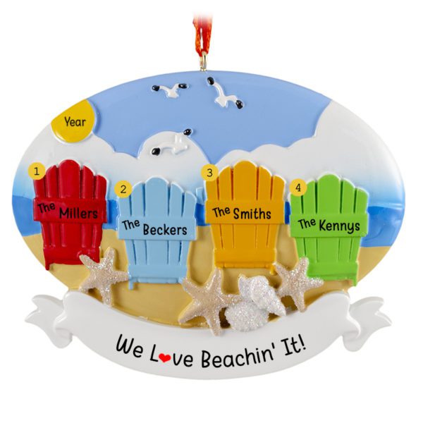Four Couples Or Families Beach Vacation Together Chairs In Sand Ornament