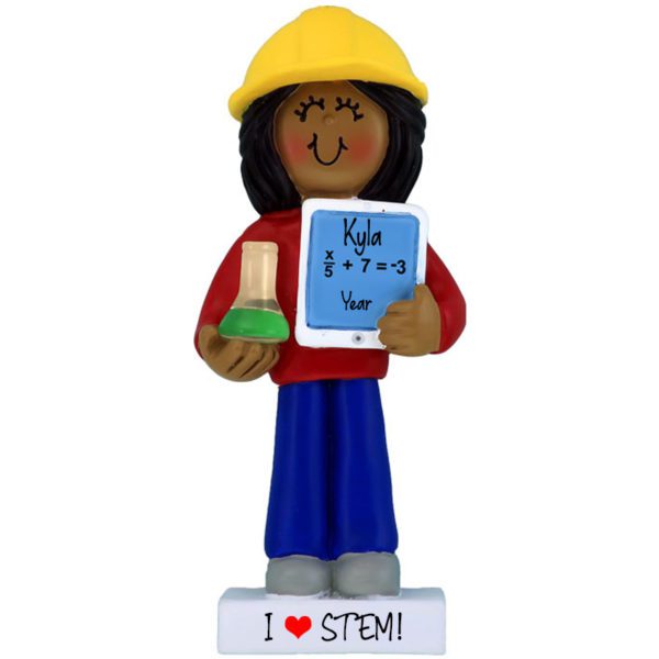 Personalized STEM FEMALE Holding Beaker Ornament African American