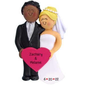 Personalized Interracial Wedding Couple African American Male BLONDE Bride Ornament