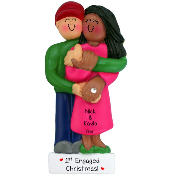 Image of Personalized Interracial Engaged Couple African American FEMALE Ornament