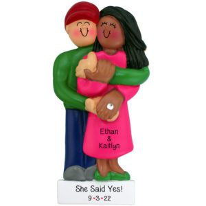 Engaged Interracial Couple African American FEMALE Personalized Ornament