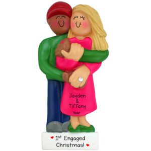 Personalized Engaged Interracial Couple African American Male BLONDE Female Ornament