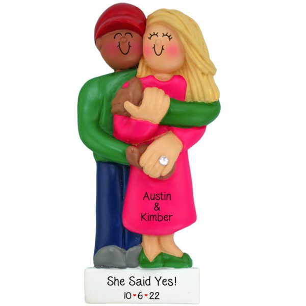 Image of Engaged Interracial Couple African American Male BLONDE Female Personalized Ornament