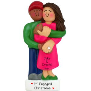 Personalized Engaged Interracial Couple African American Male BRUNETTE Female Ornament