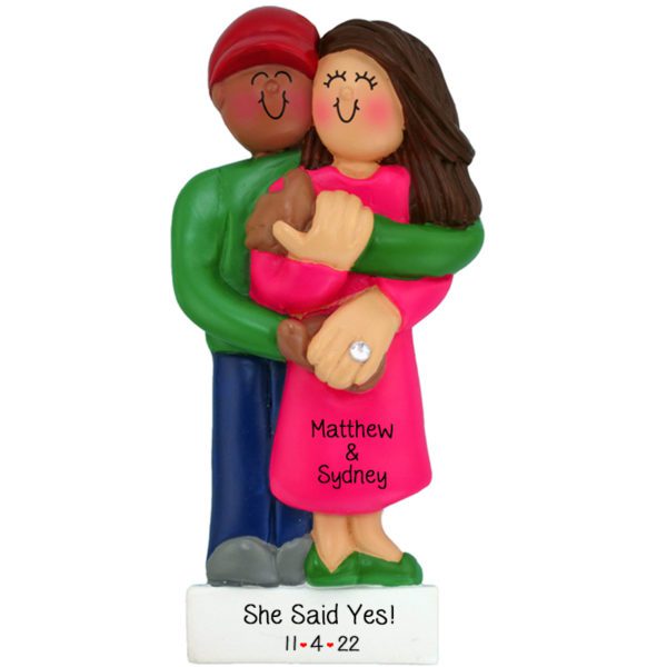 Image of Interracial Engaged Couple African American Male BRUNETTE Female Personalized Ornament