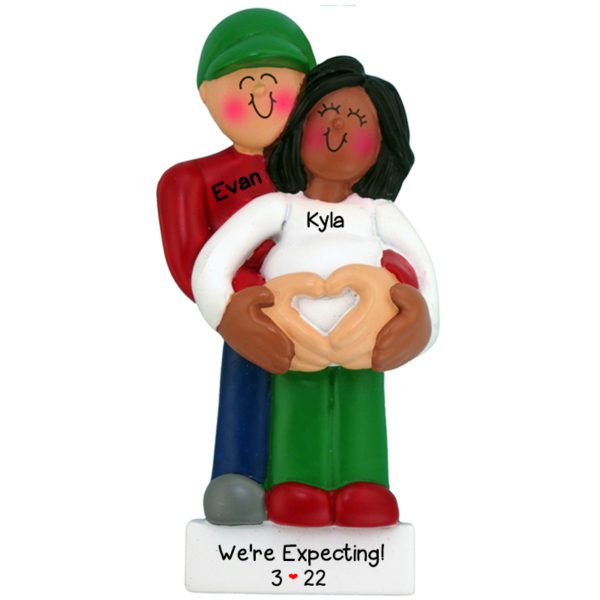Personalized We're Expecting Interracial Couple African American FEMALE Ornament