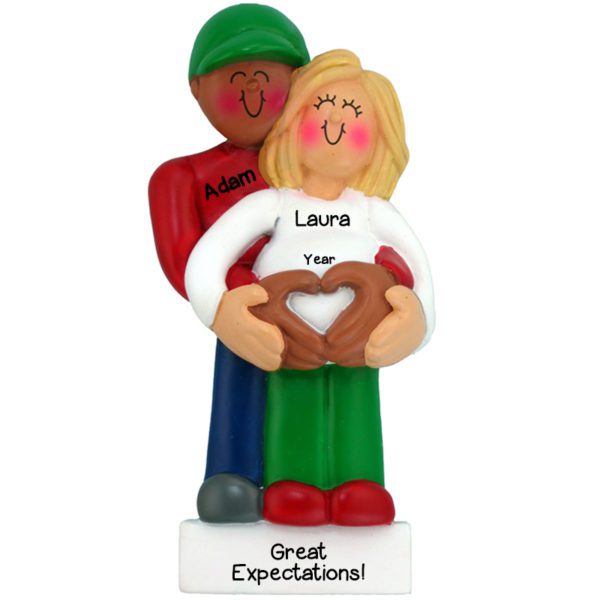 Expecting Interracial Couple African American Male BLONDE Female Personalized Ornament