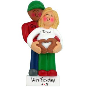 Image of Personalized Interracial Pregnant Couple African American Male BLONDE Female Ornament