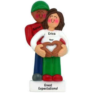 Image of Expecting Interracial Couple African American Male BRUNETTE Female Personalized Ornament