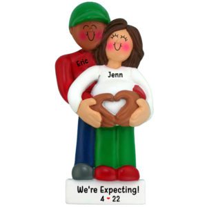 Image of Personalized We're Expecting Interracial Couple African American Male BRUNETTE Female Ornament