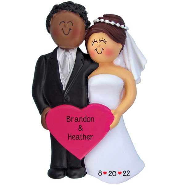 Personalized Interracial Wedding Couple African American Male BRUNETTE Bride Ornament