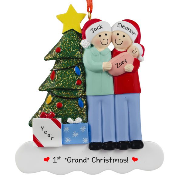 1st Christmas Grandparents Of Baby GIRL Glittered Tree Ornament