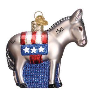 Personalized Democrat Donkey Glittered Glass Ornament