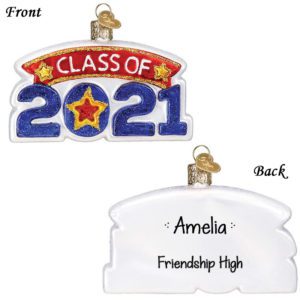 Personalized High School Graduation Class Of 2021 Glittered Glass Ornament