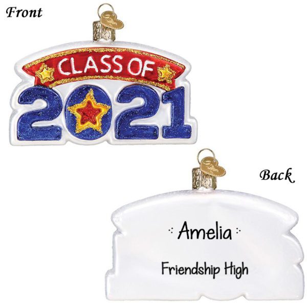 Image of Personalized High School Graduation Class Of 2021 Glittered Glass Ornament