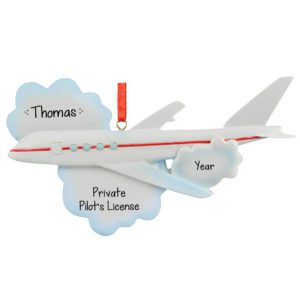 Personalized Private Pilot License White Plane Christmas Ornament