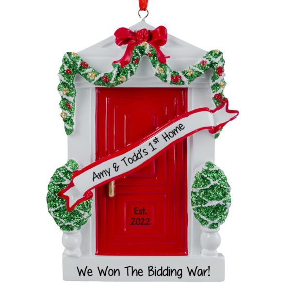 Image of Personalized New Home RED Door Bidding War Christmas Ornament
