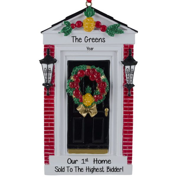 Personalized First Home Won By Bidding War BLACK Door Ornament